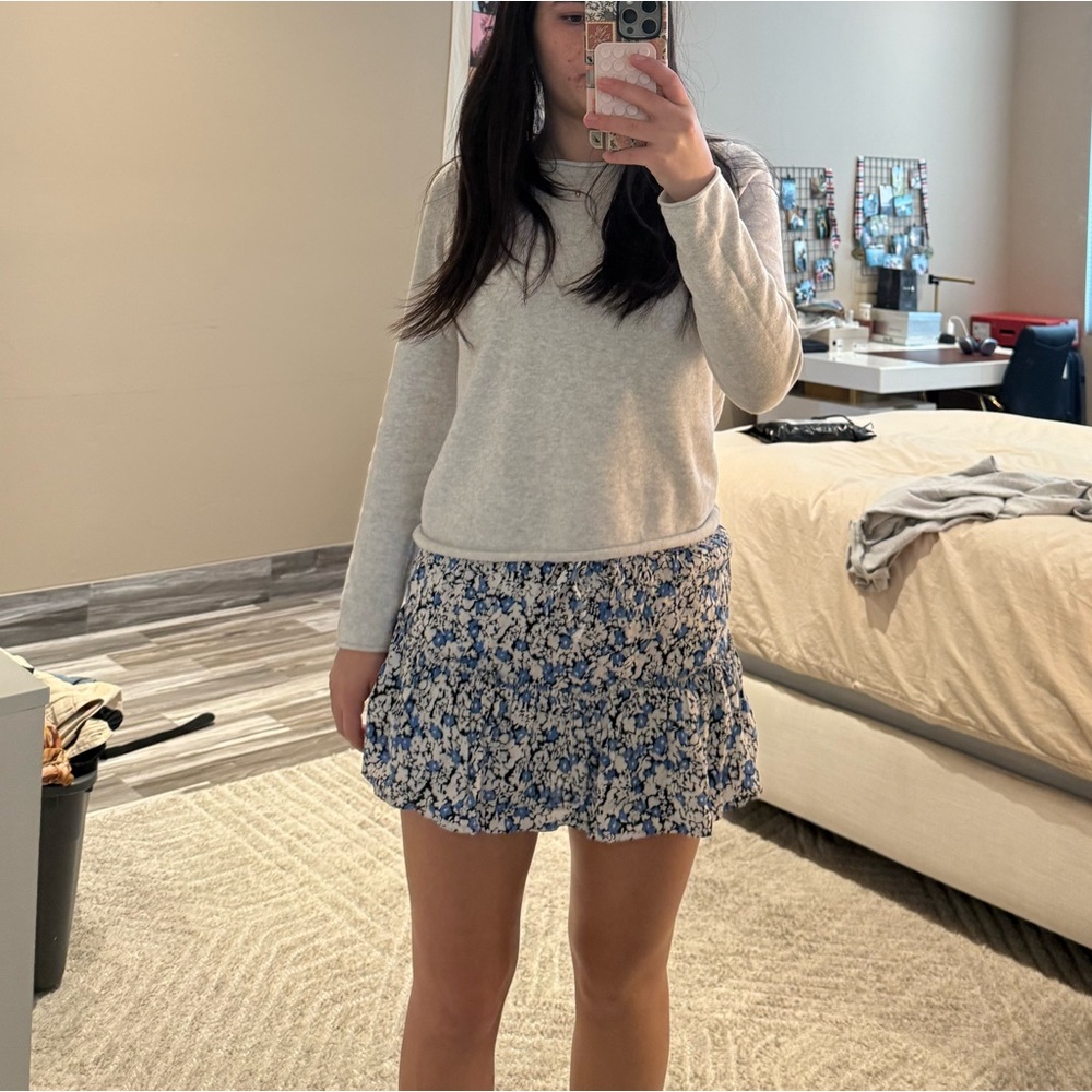 Zara blue black and white floral mini skirt